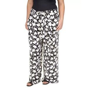Michael Kors pants Plus Size Floral Belted 24W Black white Relaxed Fit Flowy NWT